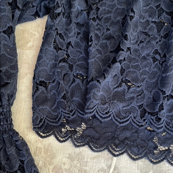 Free People are Lace Ruffled Blue Long Sleeve Blouse Scalloped Edge - Picture 5 of 16